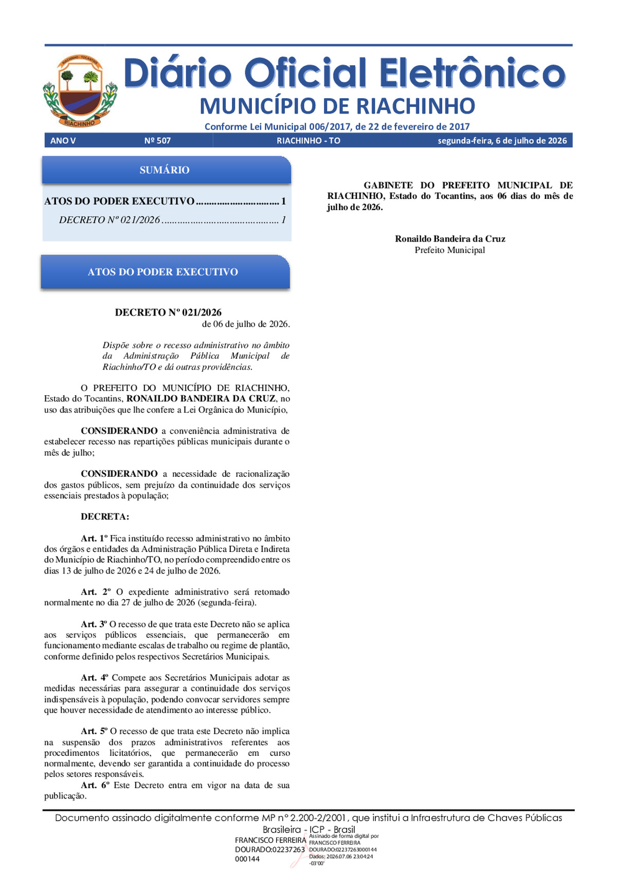 Diário Oficial N° 507