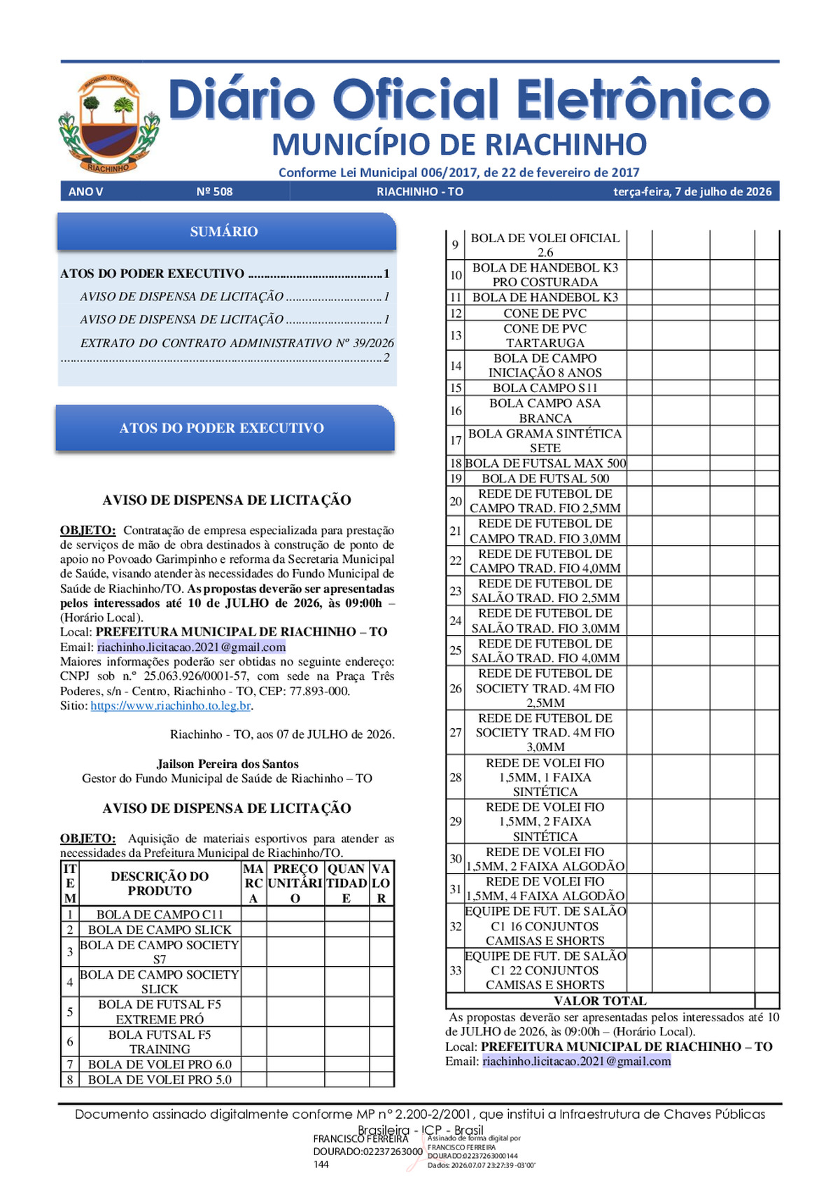 Diário Oficial N° 508