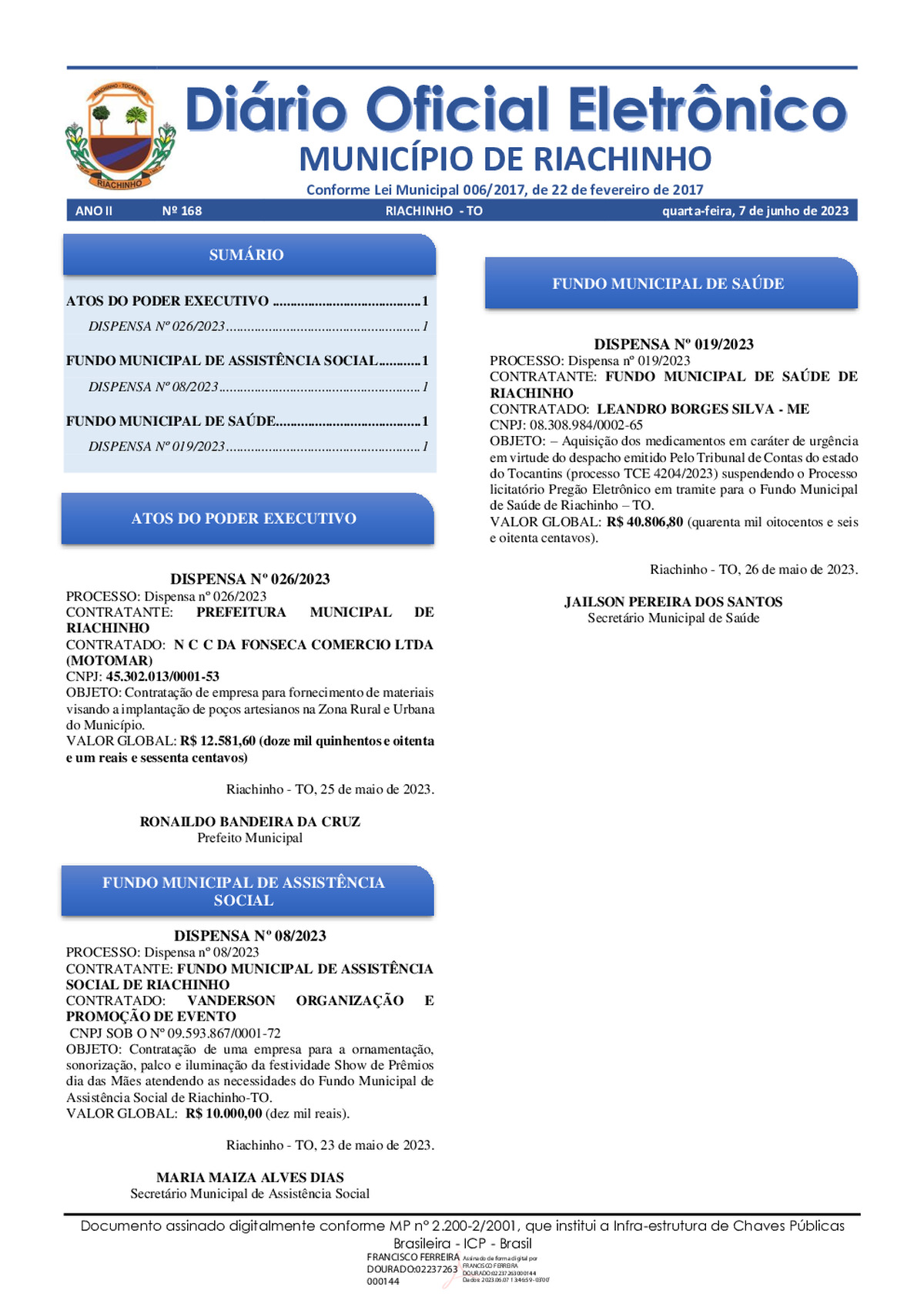 Diário Oficial - Edição 168