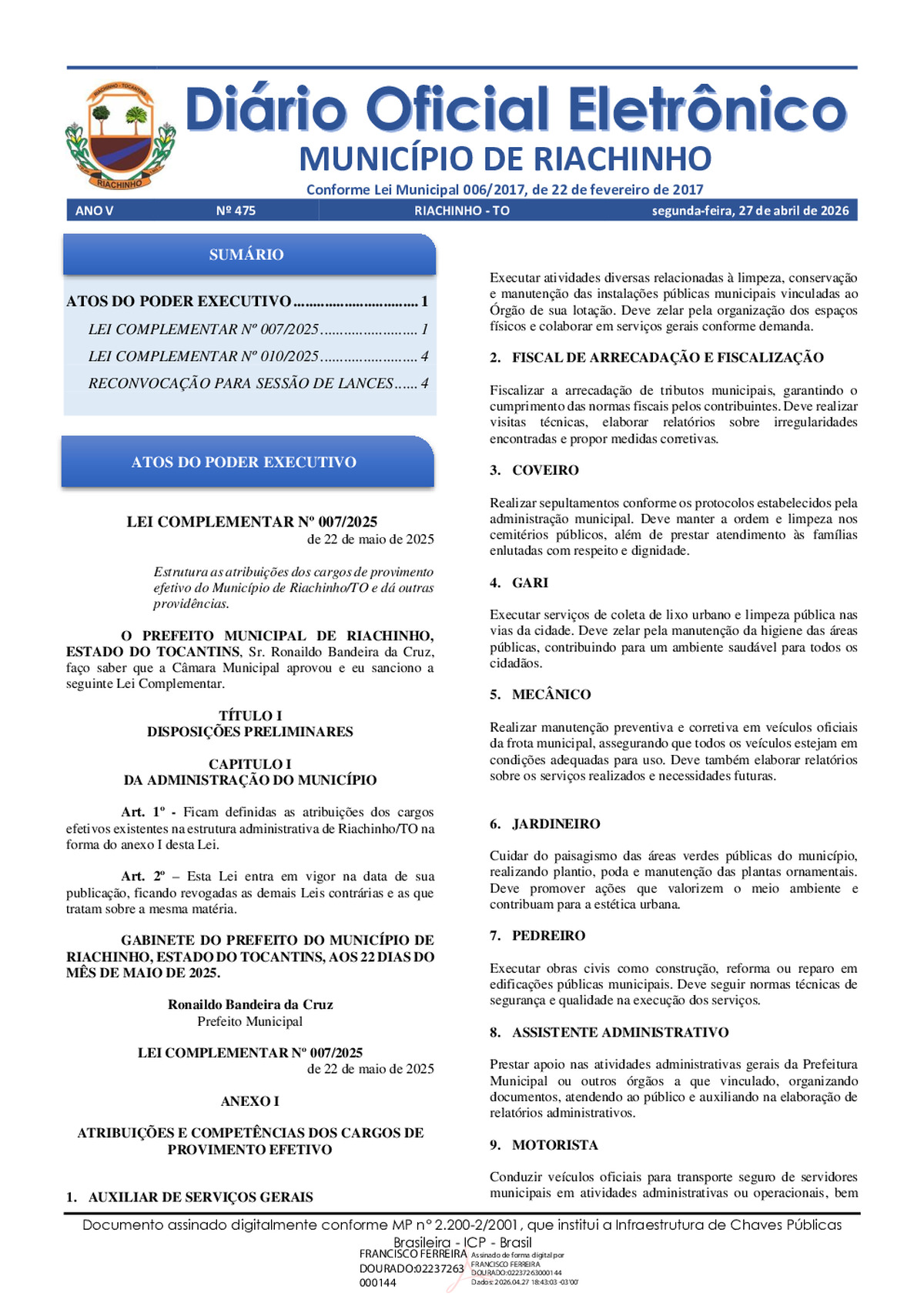 Diário Oficial N° 475