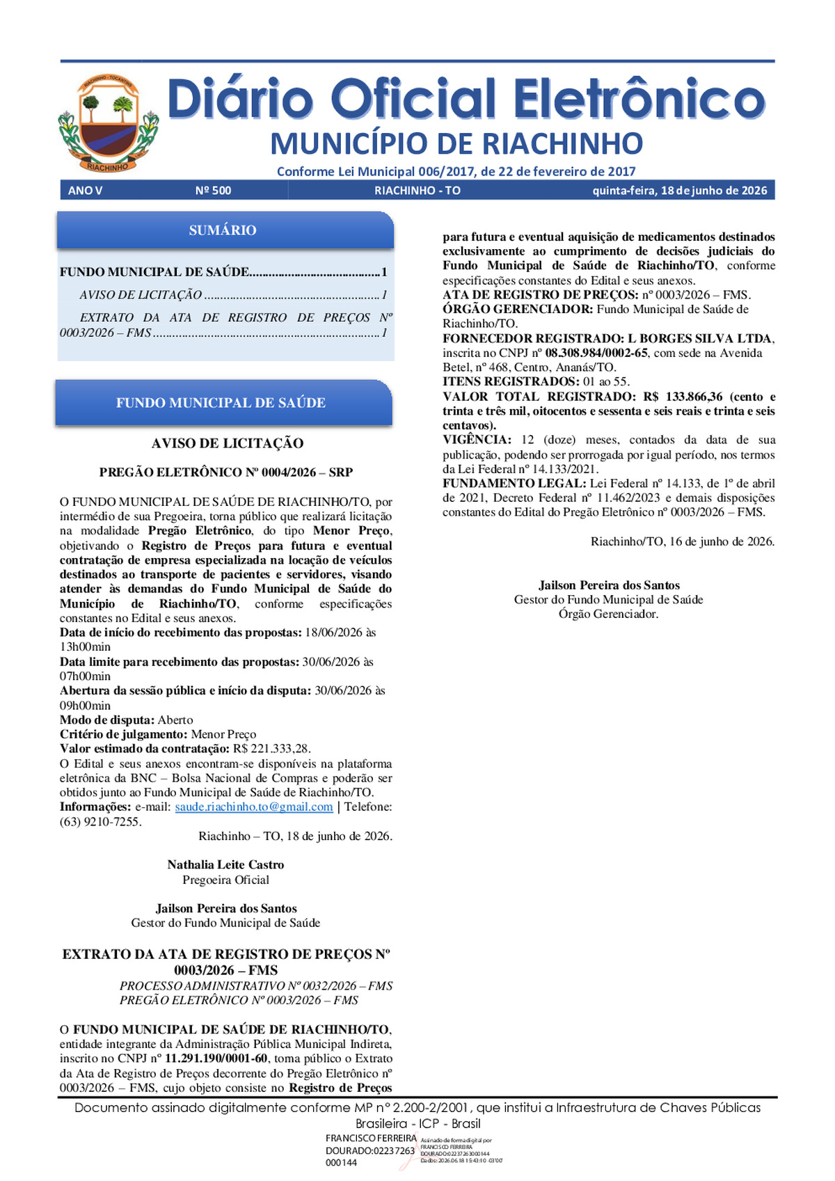 Diário Oficial N° 500