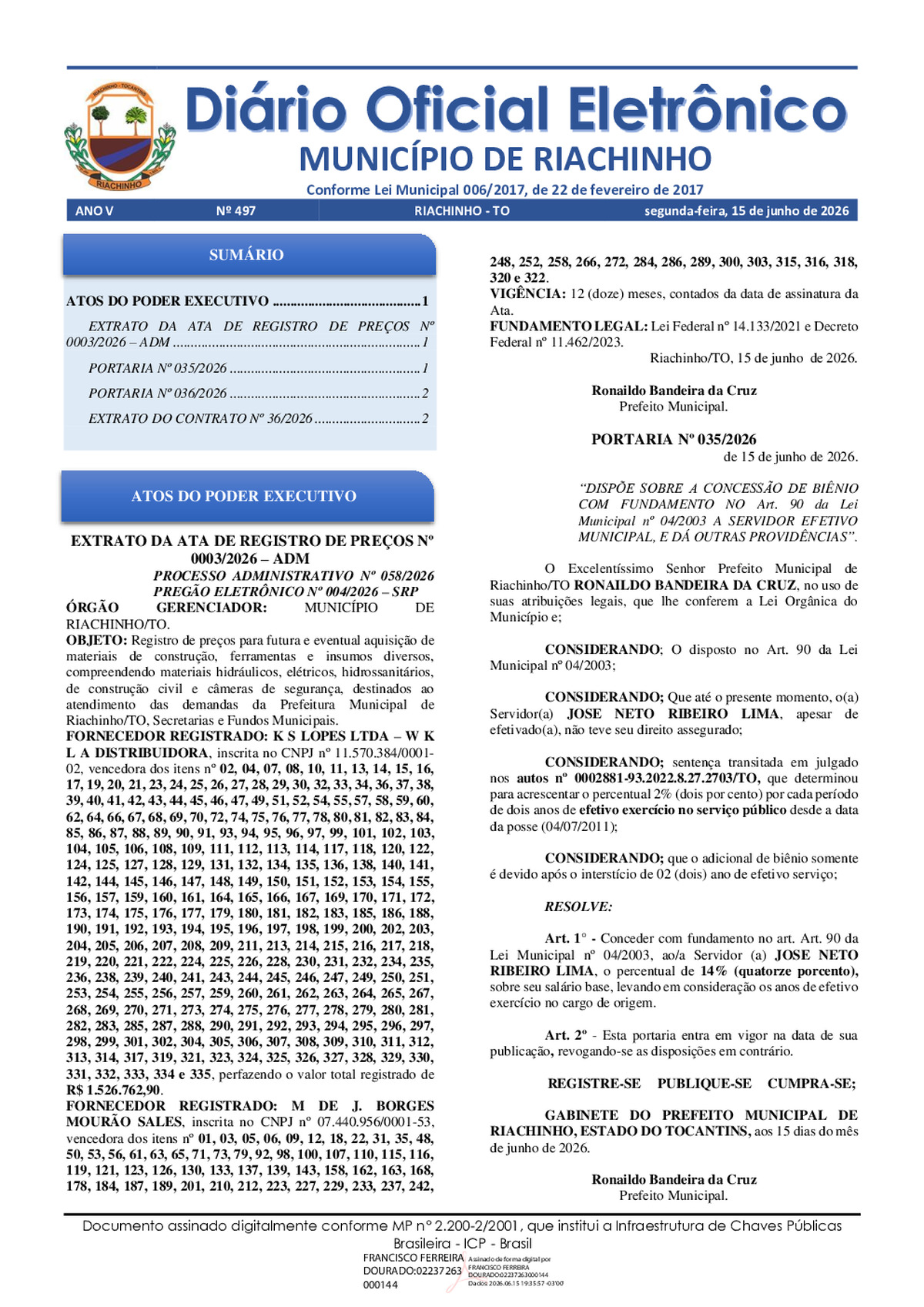 Diário Oficial N° 497