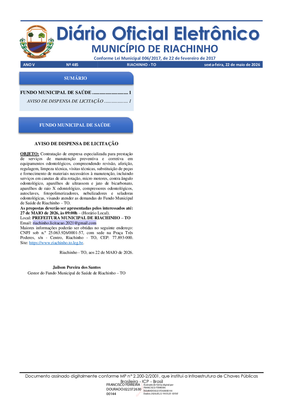 Diário Oficial N° 485