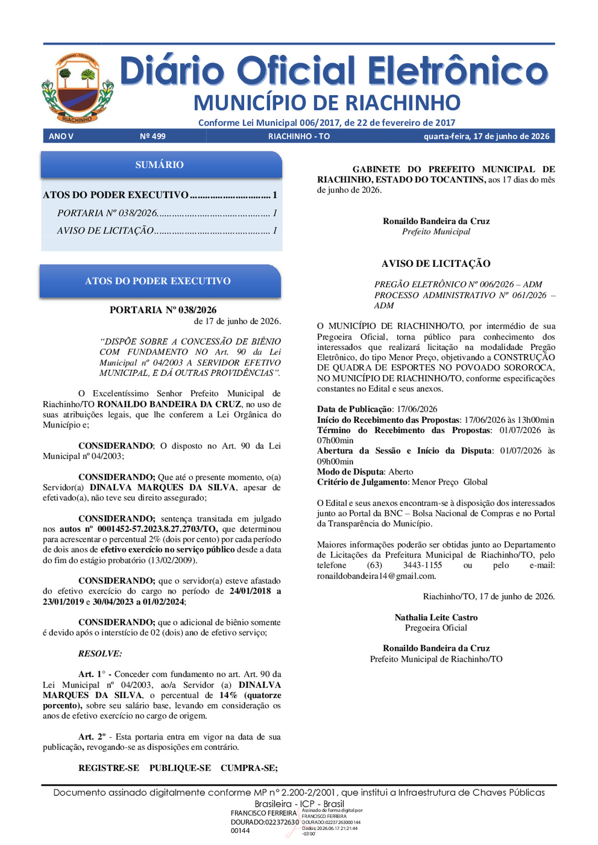 Diário Oficial N° 499