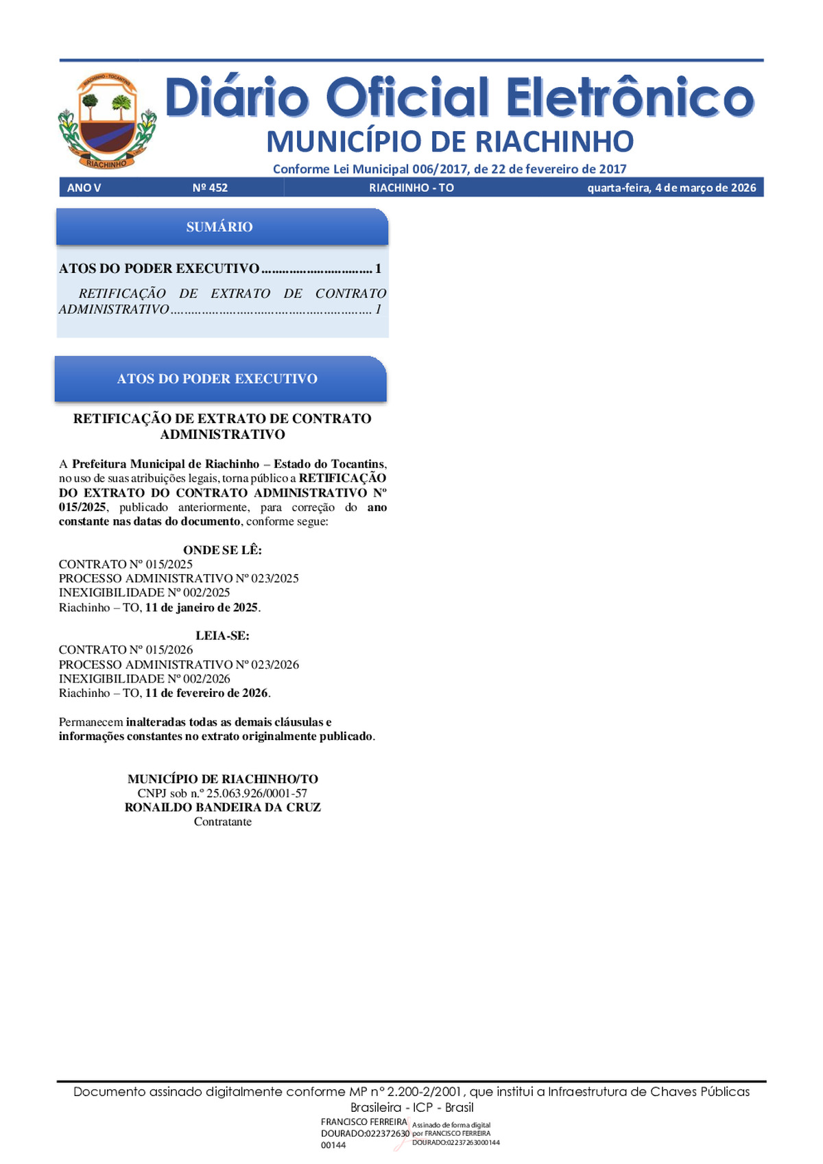 Diário Oficial N° 452