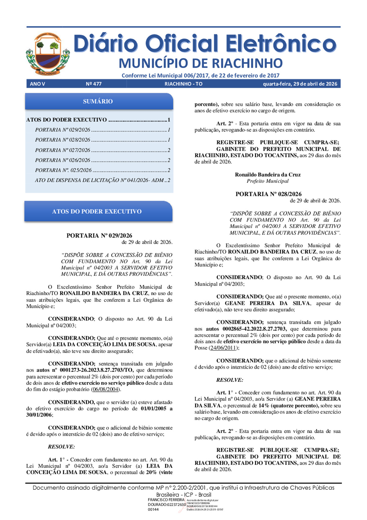 Diário Oficial N° 477