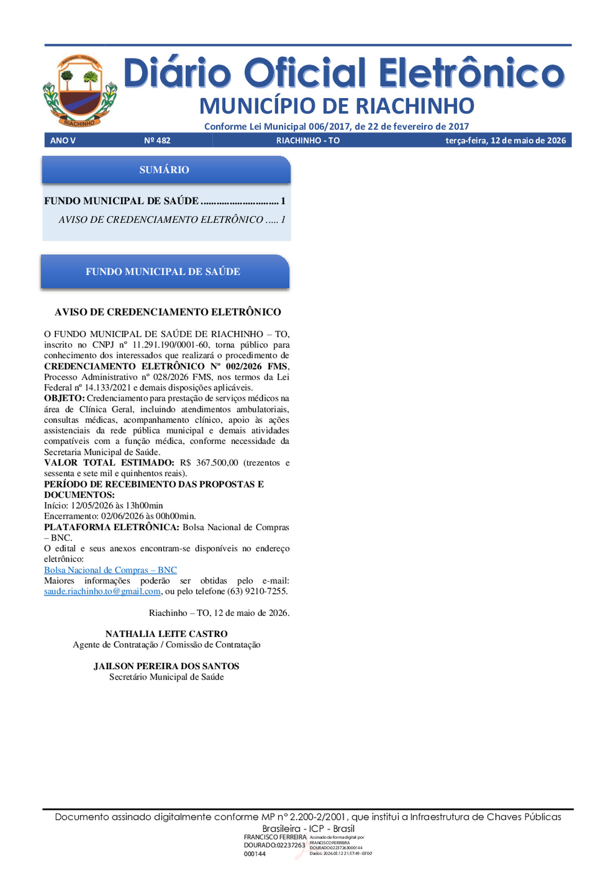 Diário Oficial N° 482