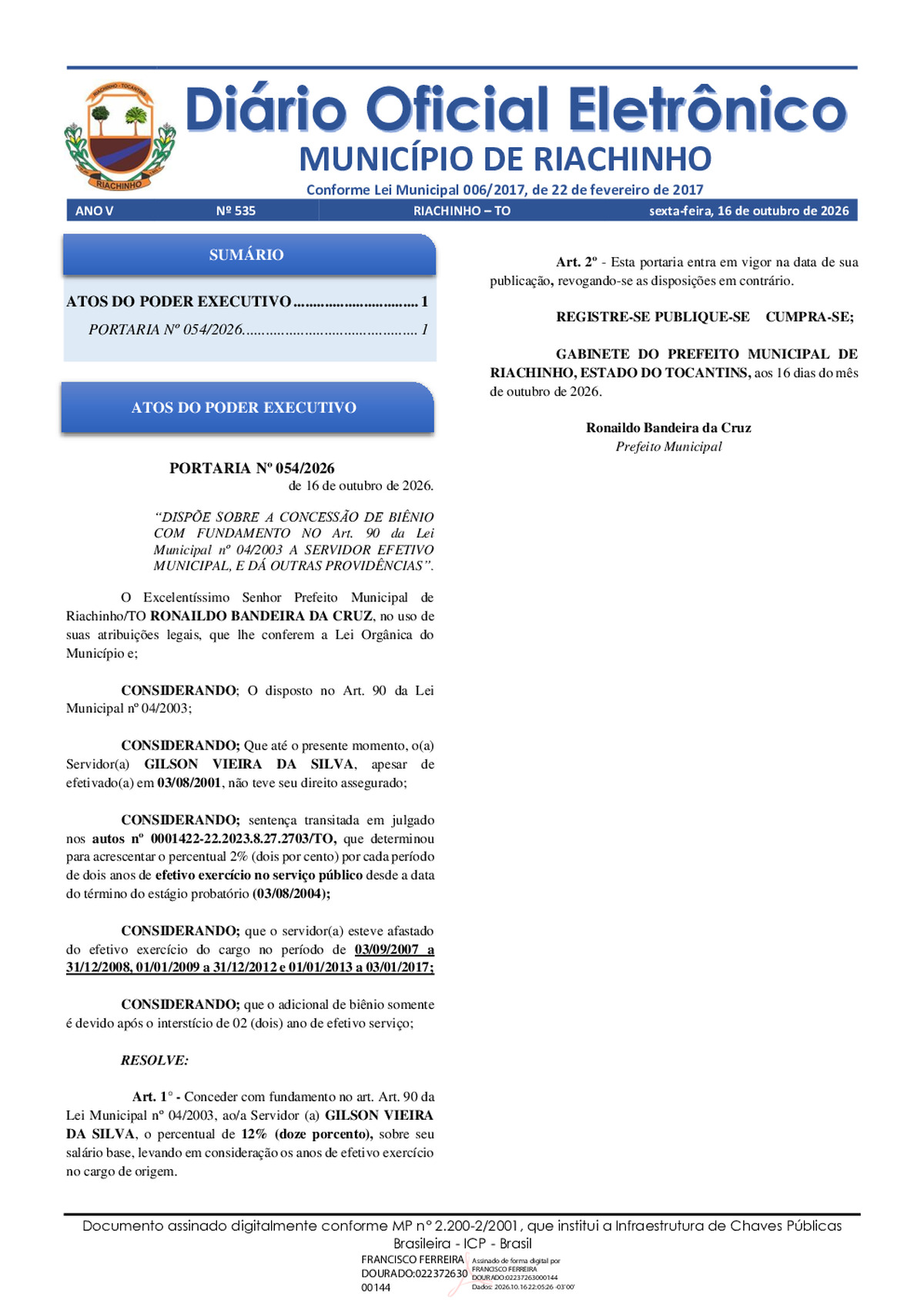 Diário Oficial N° 535