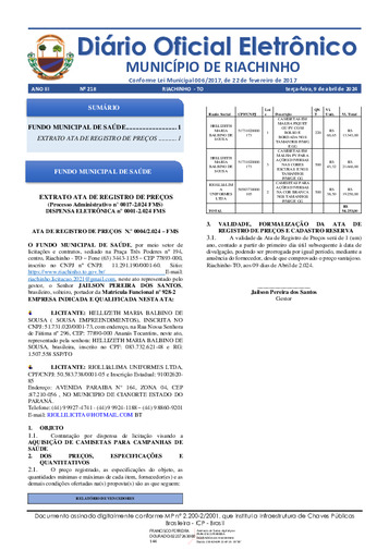 Diário Oficial - Edição 218