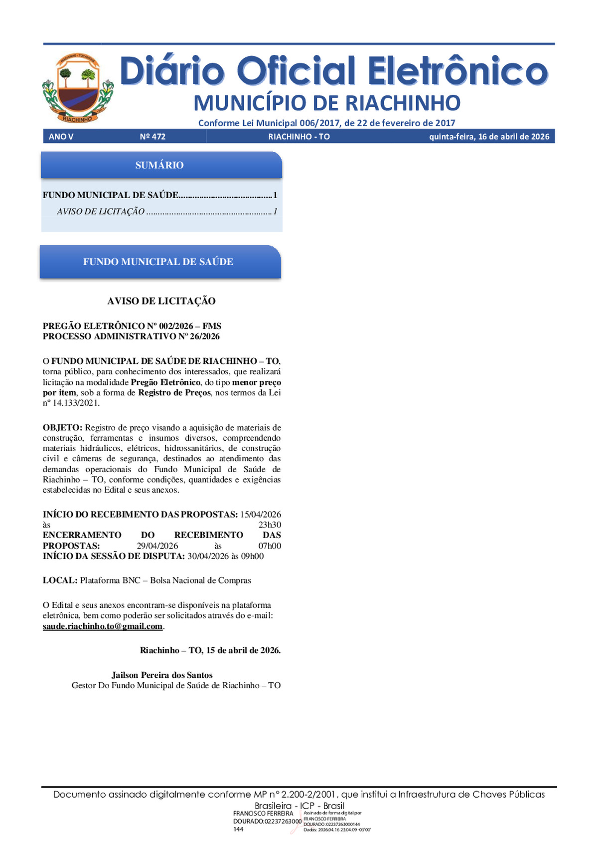 Diário Oficial - Edição 472